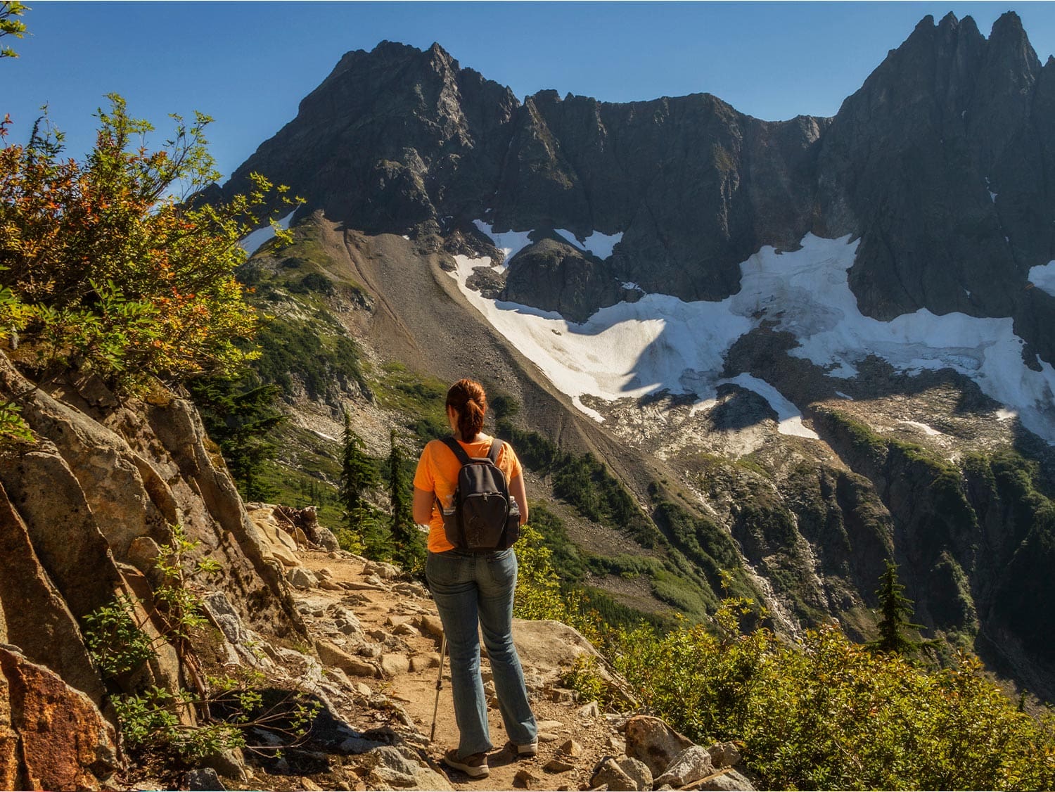 Woman hiking in the mountains